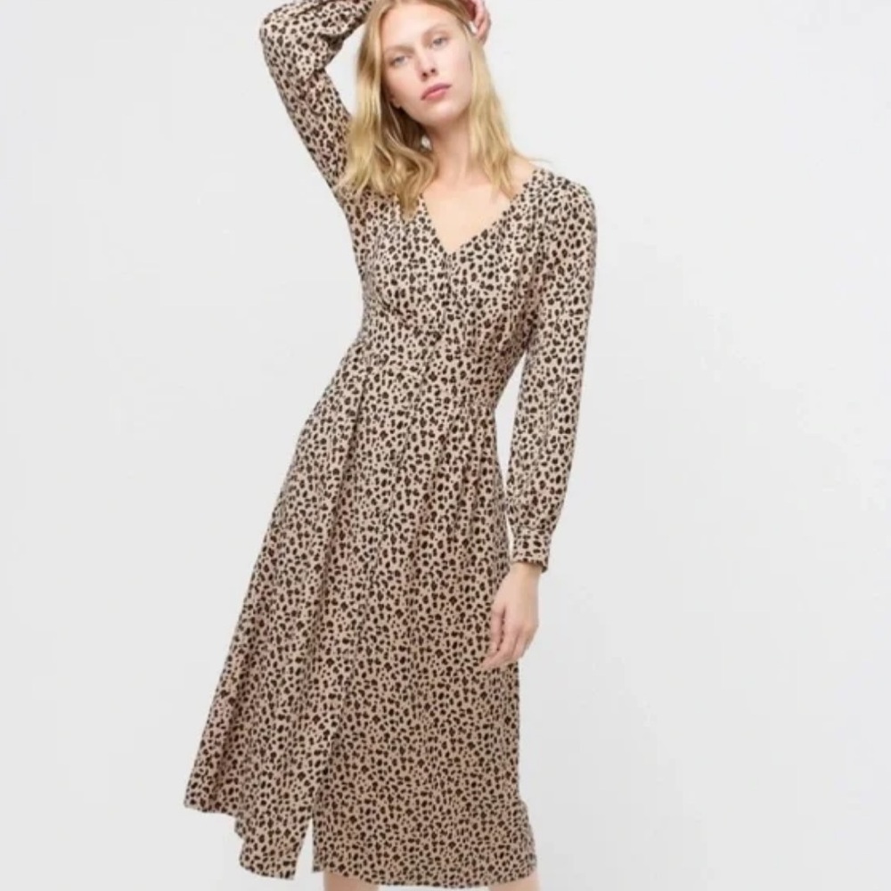 J Crew Button Front A Line Animal Print Midi Dress Size 8 Lined Leopard Print